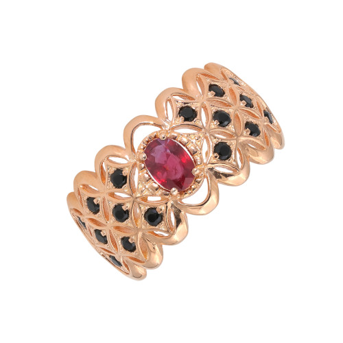 Кольцо серебряное с рубином и фианитами