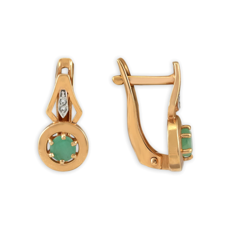 Серебряные серьги с изумрудом и фианитами