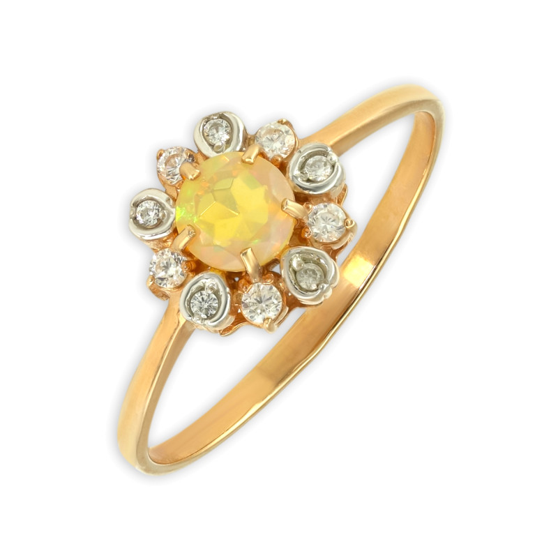 Кольцо из серебра с опалом и фианитами