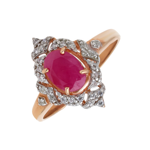 Кольцо серебряное с рубином и фианитами