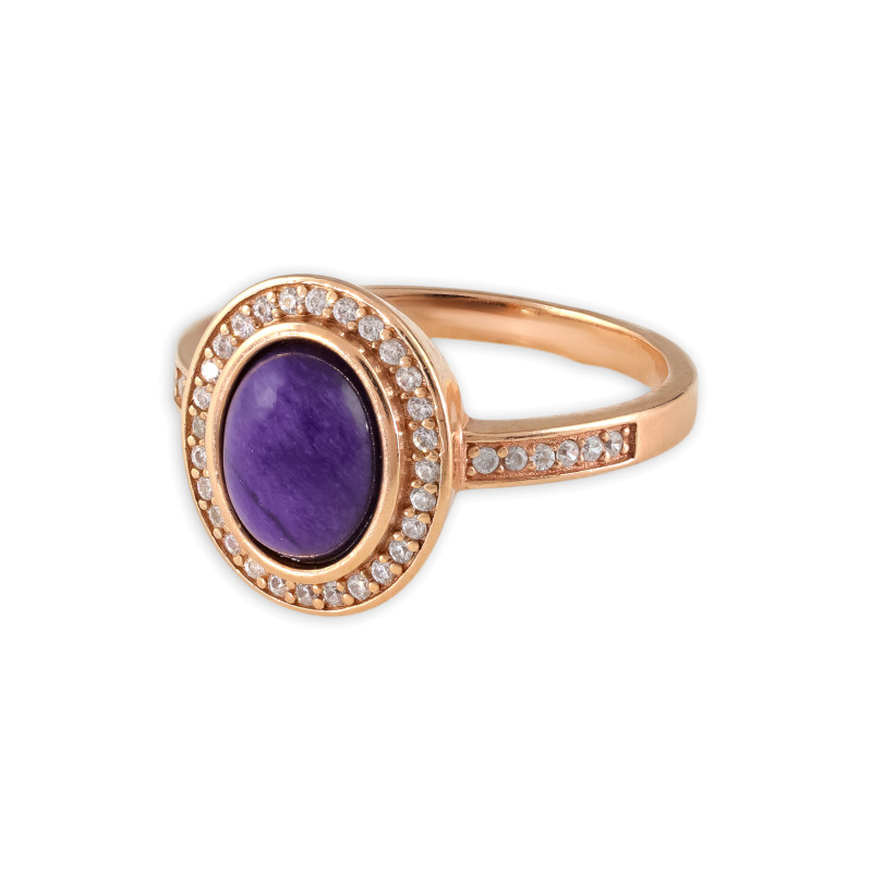 Кольцо серебряное с чароитом и фианитами