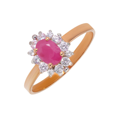 Кольцо из серебра с фианитами и рубином