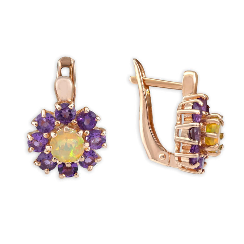 Серебряные серьги с опалом и аметистами