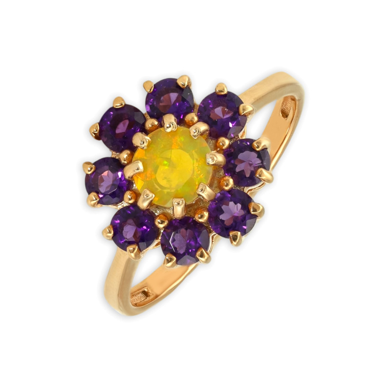 Кольцо с опалом и аметистами