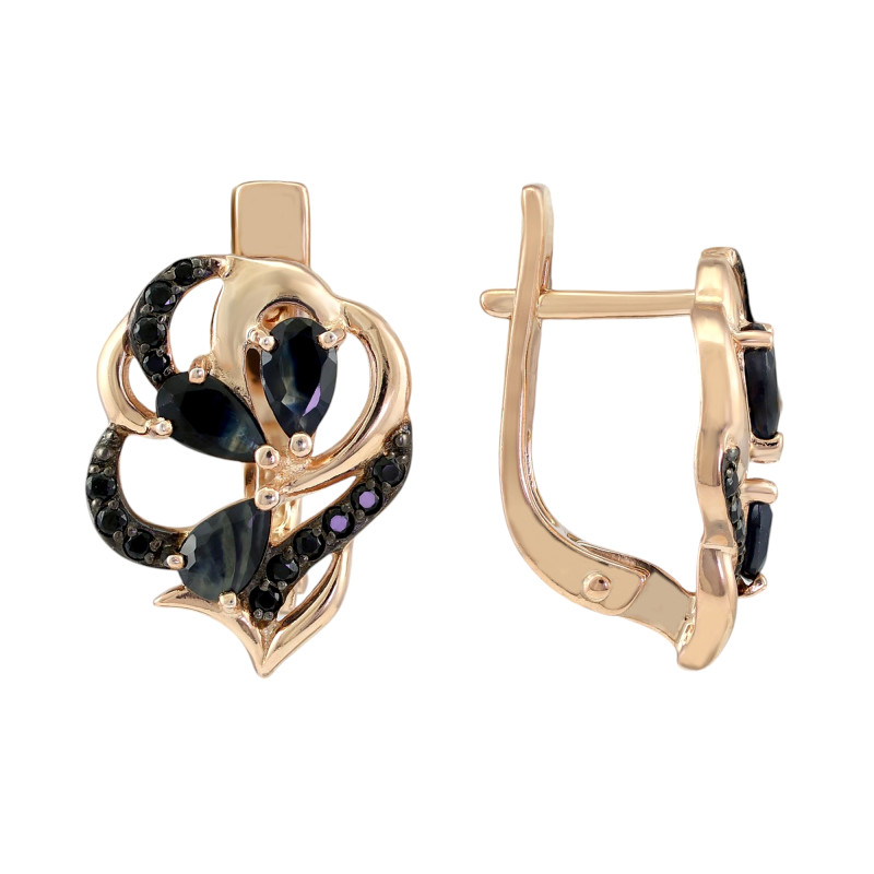 Серьги из серебра с сапфиром и чёрной шпинелью