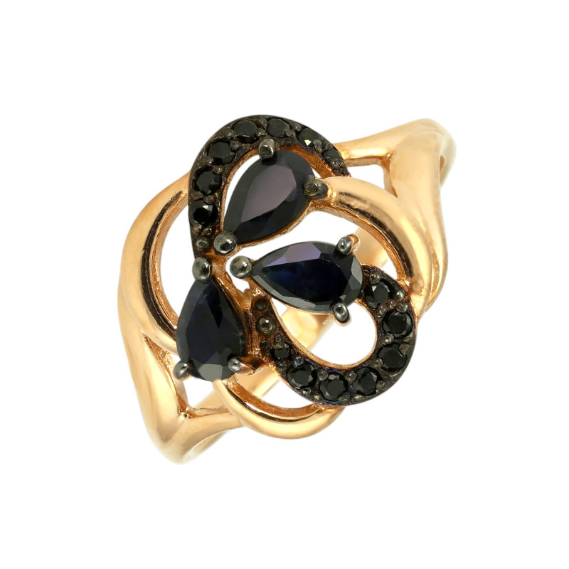 Кольцо из серебра с сапфиром и чёрной шпинелью