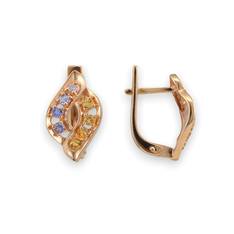 Серьги с натуральными цитринами и танзанитами