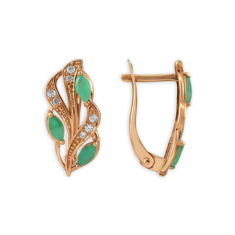 Позолоченные серьги из серебра с изумрудами