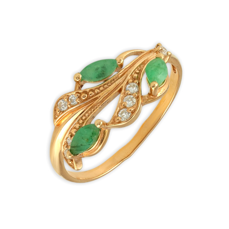 Кольцо из серебра с изумрудом и фианитами