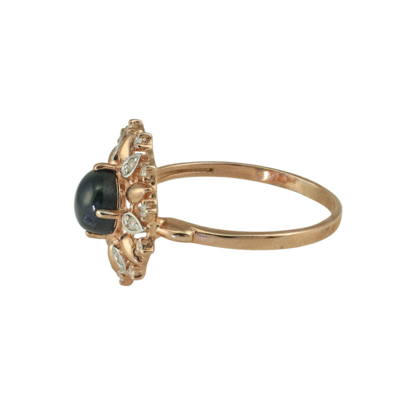 Серебярное кольцо с сапфиром и фианитами