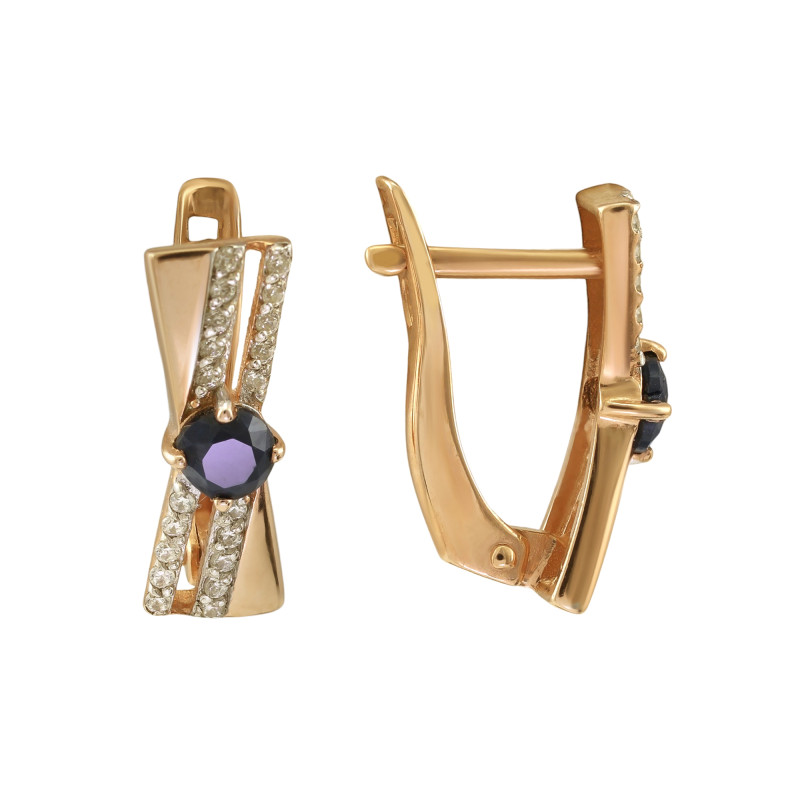 Серьги позолоченные с сапфиром и фианитами