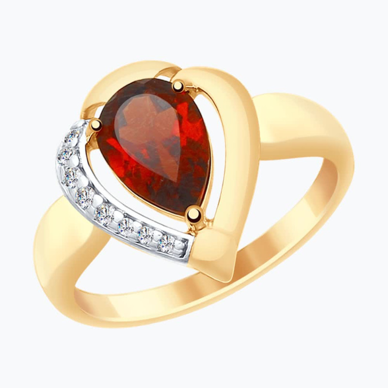 Серебряное кольцо с гранатом и фианитами