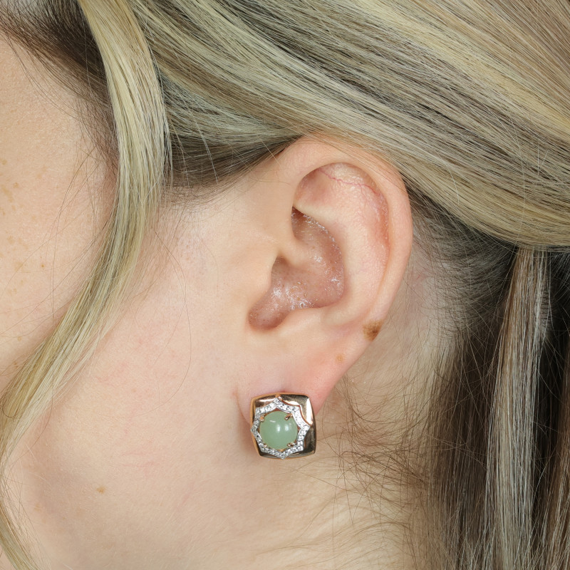 Серьги серебряные с нефритом и фианитами