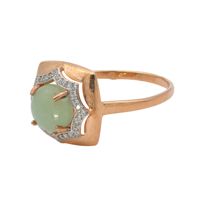 Кольцо серебряное с нефритом и фианитами