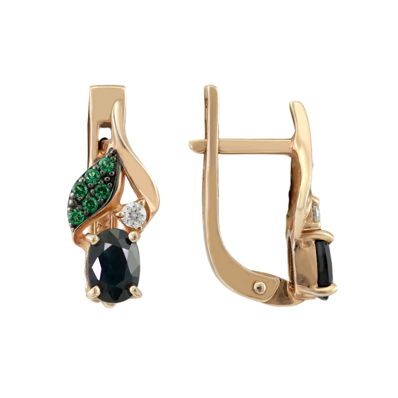 Серьги серебряные с сапфиром и фианитами