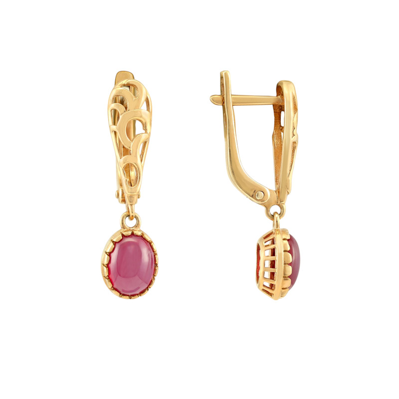 Серебряные серьги с рубином и позолотой