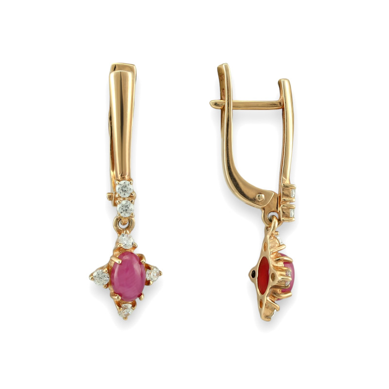 Серебряные серьги с рубином и фианитами