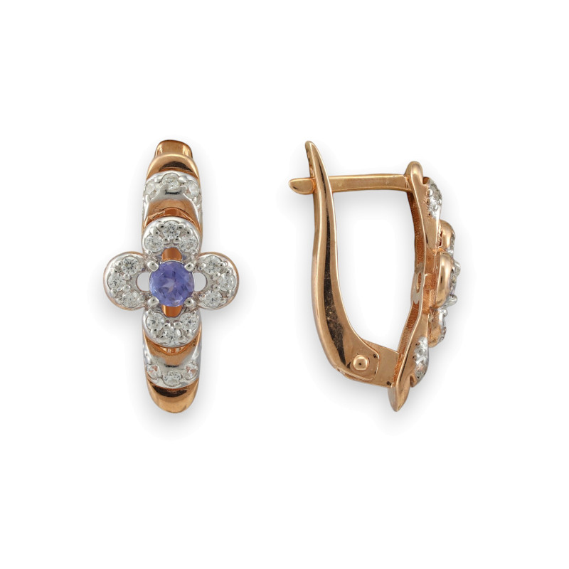 Серьги с фианитами и танзанитом