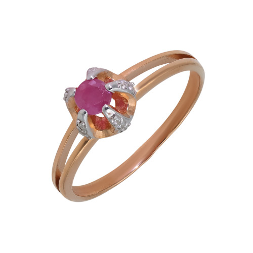 Кольцо из серебра с рубином и фианитами