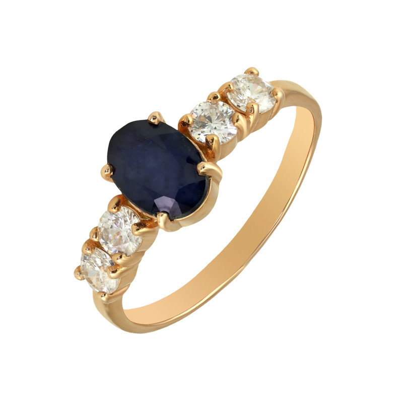 Серебряное кольцо с сапфиром и фианитами