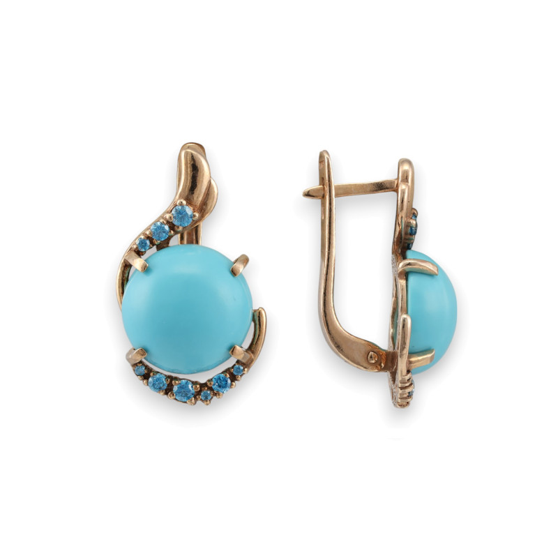 Серьги с фианитами и бирюзой