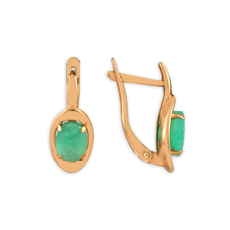 Серьги позолоченные из серебра с изумрудами