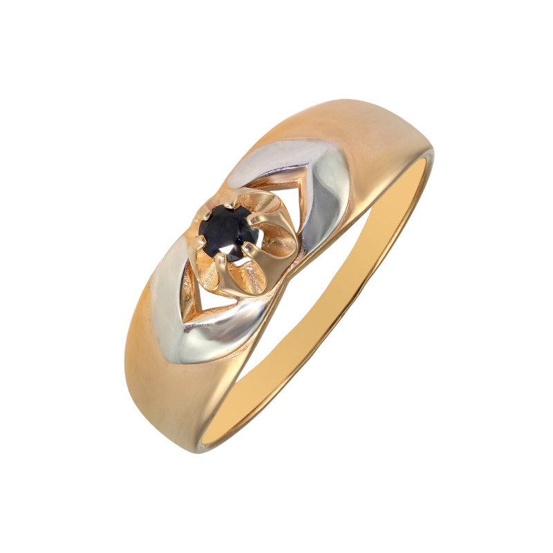 Серебряное кольцо с сапфиром золочёное