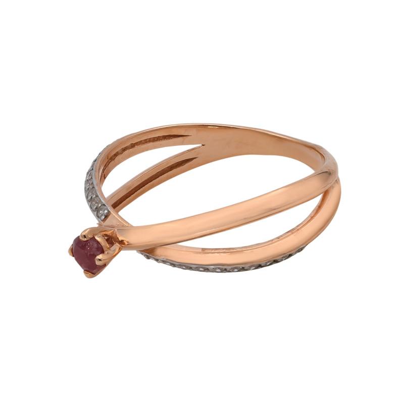 Кольцо серебряное с рубином и фианитами