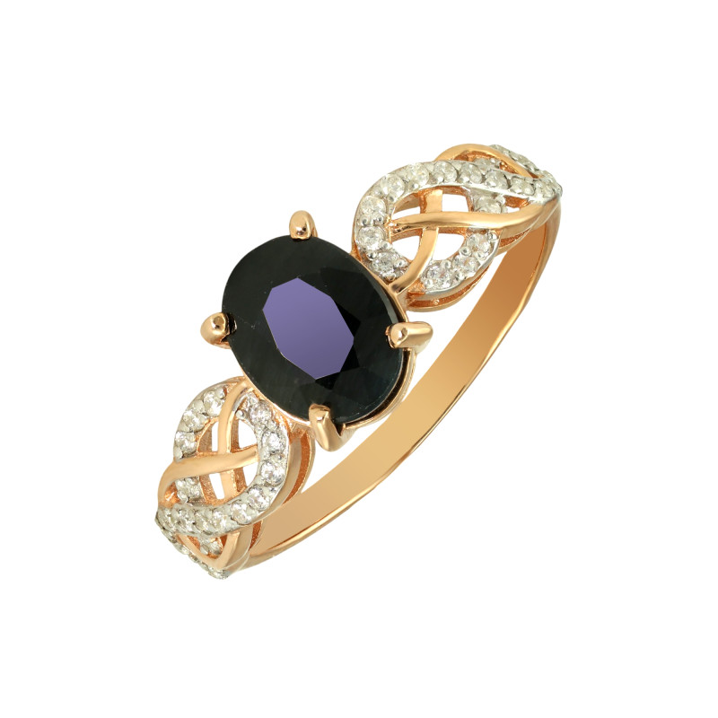 Серебряное кольцо с сапфиром и фианитами