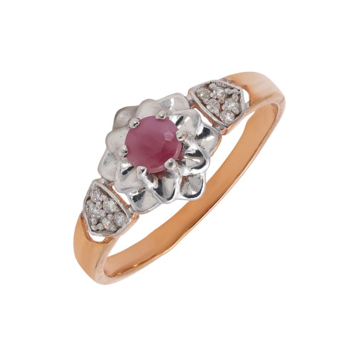 Серебряное кольцо с рубином и фианитами