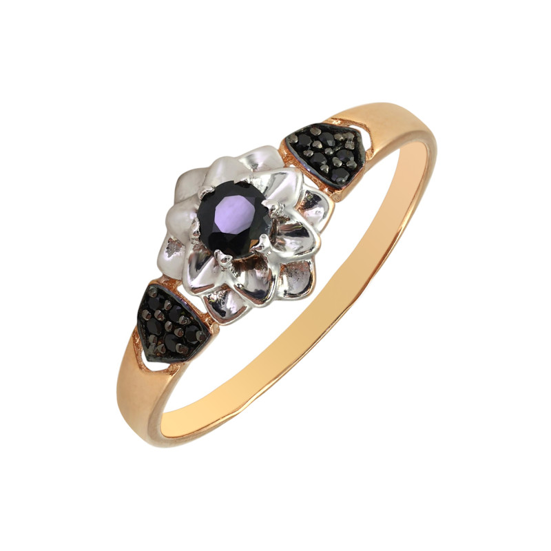 Позолоченное кольцо с сапфиром и фианитами