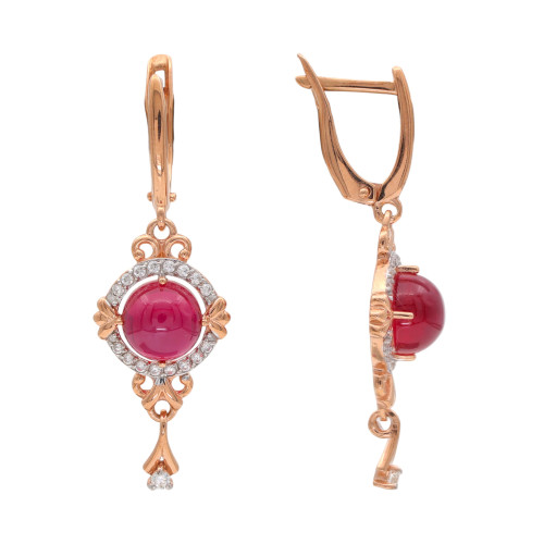 Серьги из серебра с рубином и фианитами
