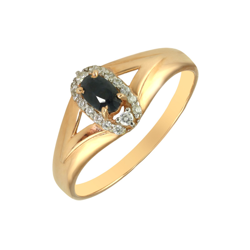 Кольцо из серебра с сапфиром и фианитами