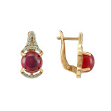 Серьги серебряные с рубином и фианитами