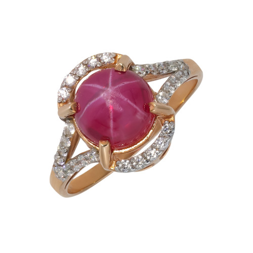 Серебряное кольцо с рубином и фианитами