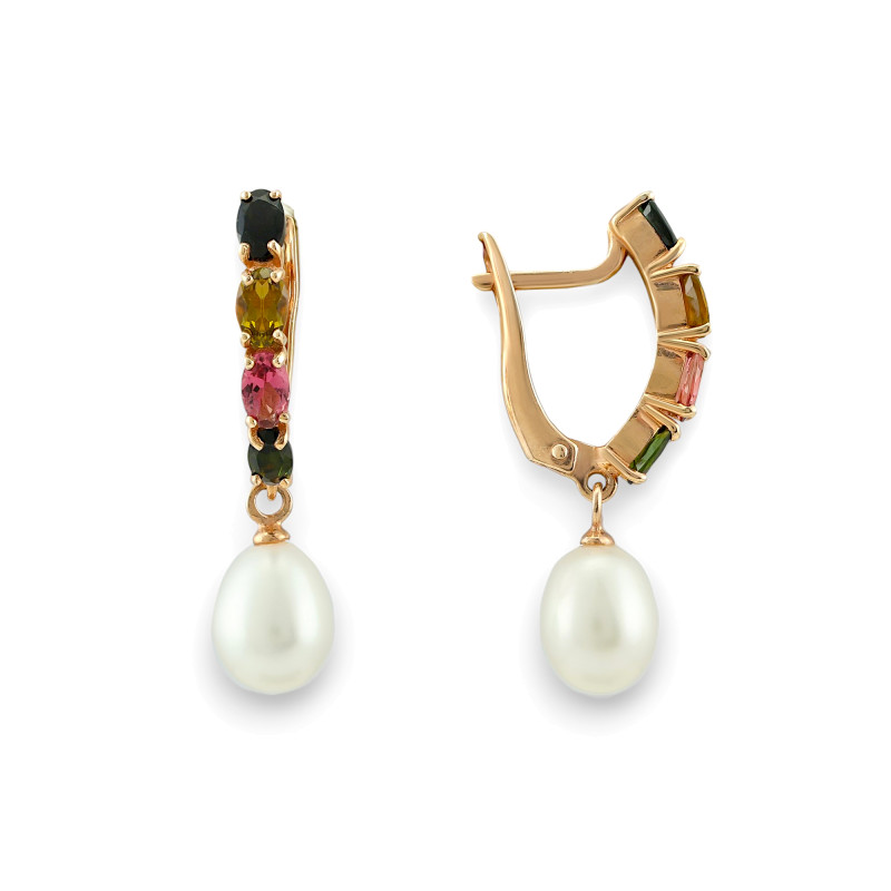 Серьги из серебра с турмалином и жемчугом