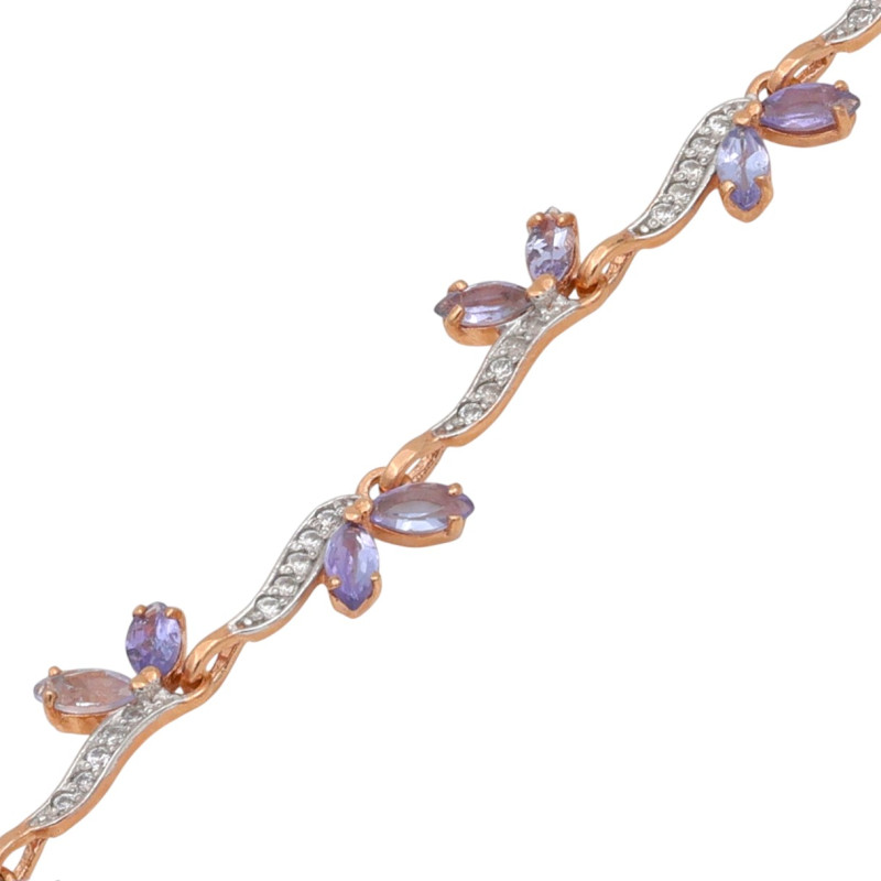 Браслет с натуральными танзанитами и фианитами