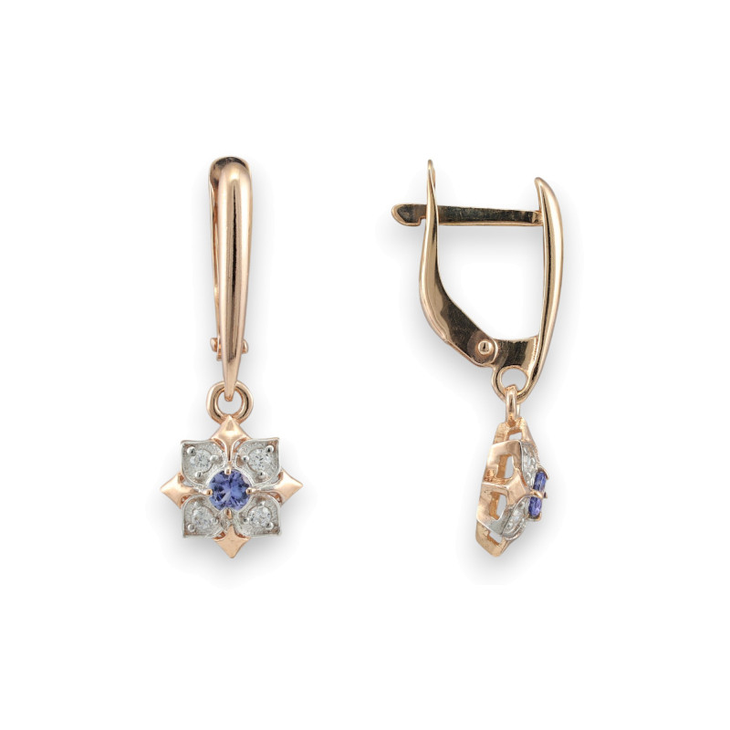 Серьги с танзанитом и фианитом