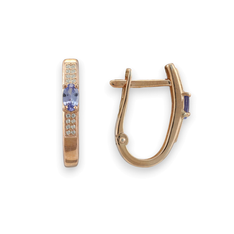 Серьги с натуральными танзанитами и фианитами