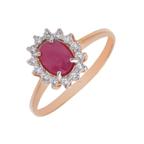 Серебряное кольцо с рубином и фианитами