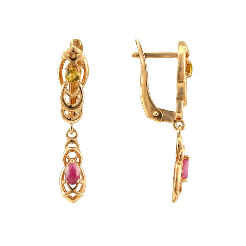 Серьги из серебра с рубином и цитрином