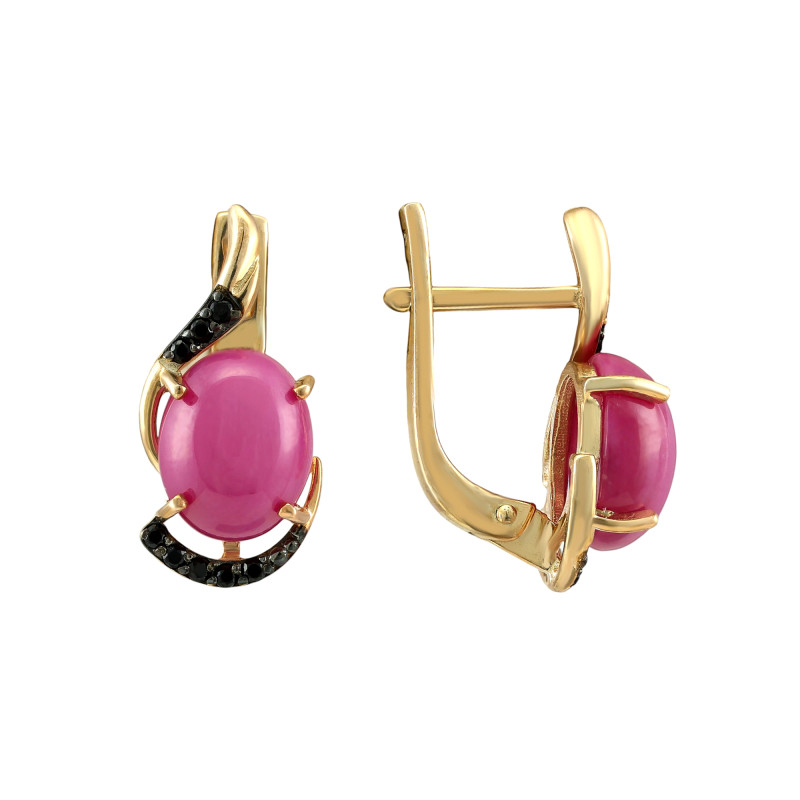 Серьги из серебра с рубинами и фианитами