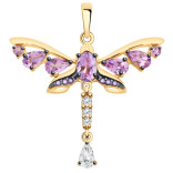 Подвеска "Стрекоза" с аметистами и фианитами