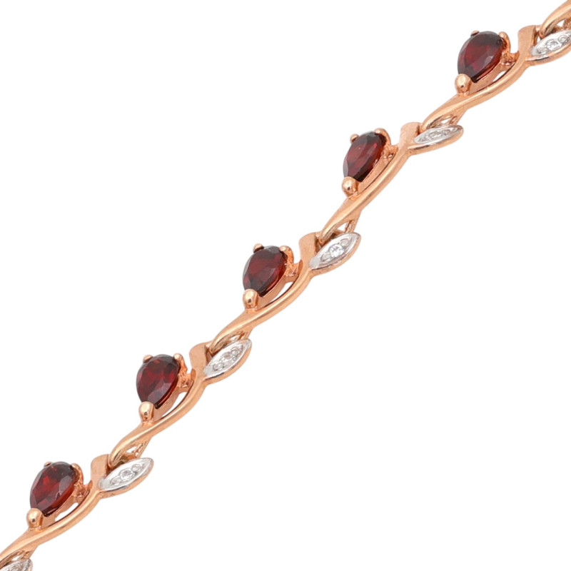 Браслет с натуральными гранатами и фианитами