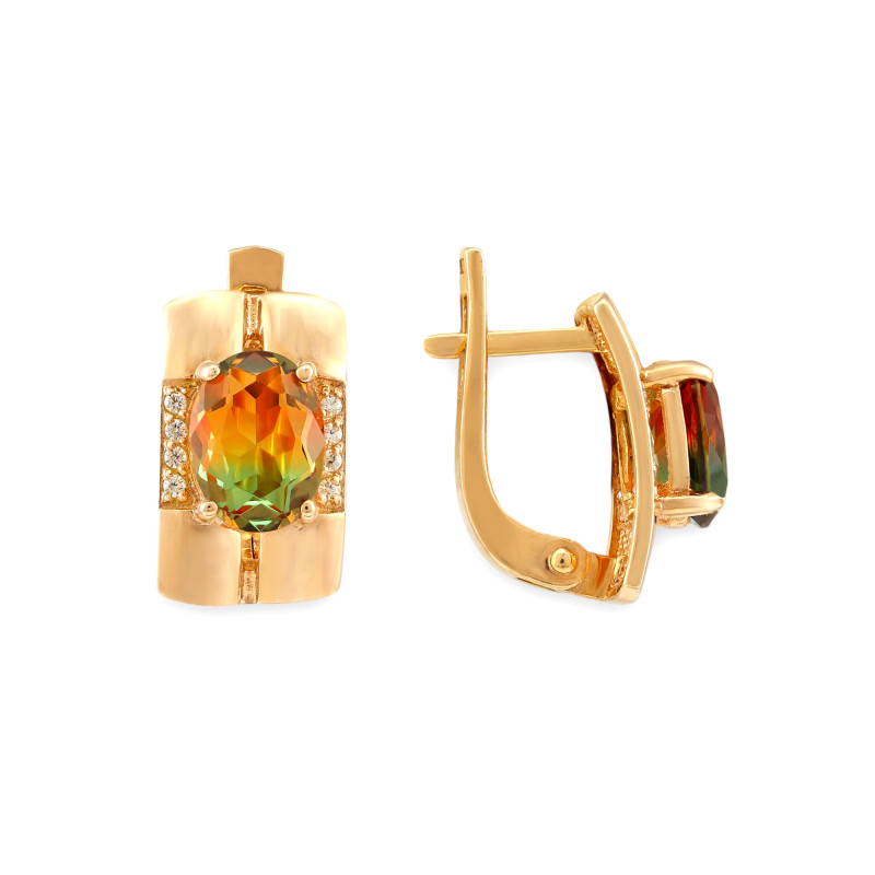 Серьги с турмалинами и фианитами