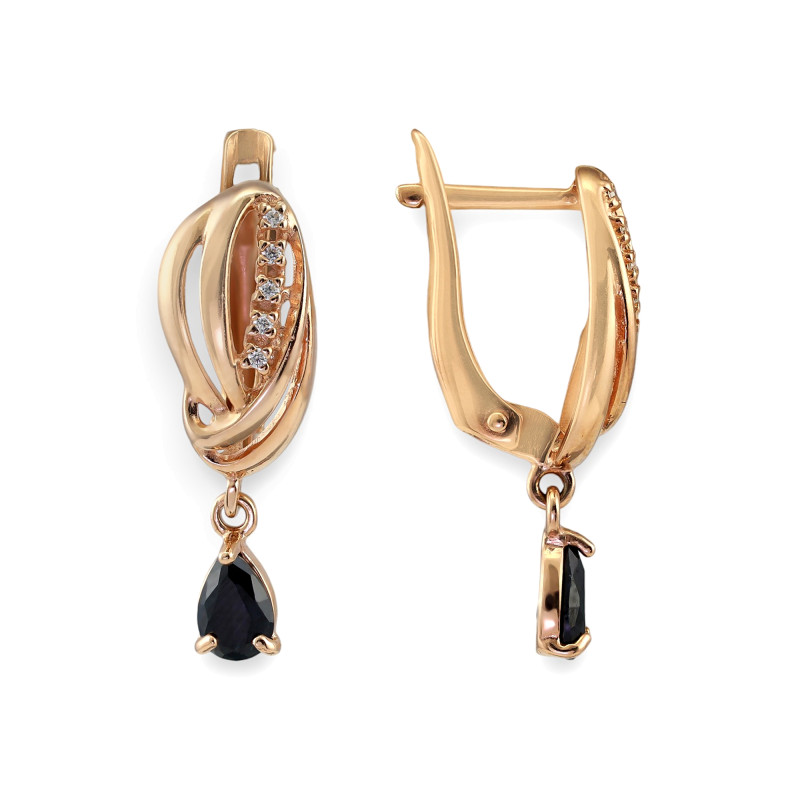 Серьги из серебра с сапфиром и фианитами