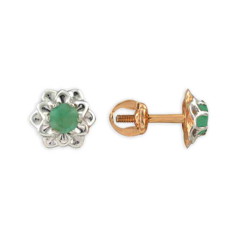 Серьги-пусеты из серебра с натуральным изумрудом