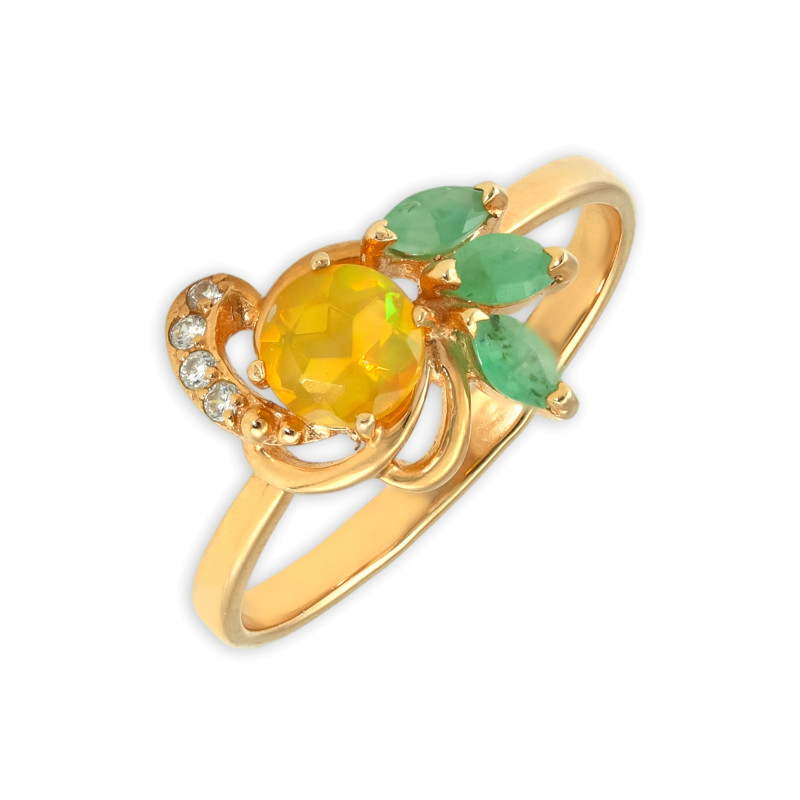 Серебряное кольцо с опалом и изумрудами