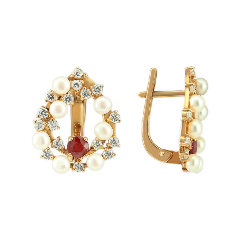 Серьги из серебра с рубином и жемчугом