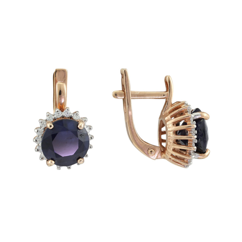 Серьги из серебра с сапфиром и фианитами